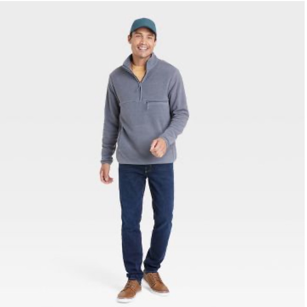 Men's Polar Fleece High Neck 1/2 Zip Sweatshirt - Goodfellow & Co Gray Size M - Picture 3 of 9